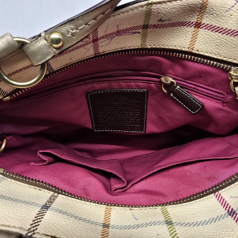Coach Heritage Plaid Bag Tote Purse brown Stripe 13032 *read* - Picture 6 of 11
